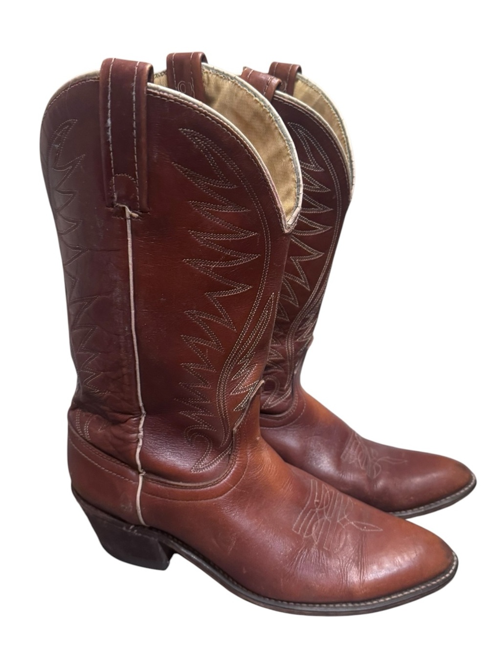 70’s VINTAGE ACME Womens Brown Leather Cowboy Boots 9 Festival Western Boho
